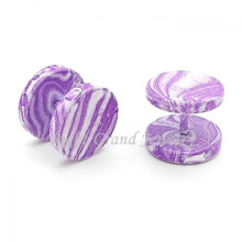 Purple Stripe Anodized Steel Fake Plug Earrings 316L Body Piercing Jewelry